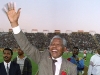 Nelson Mandela waves to the crowd in South Africa