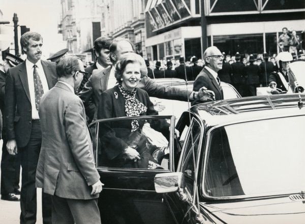 Prime Minister Margaret Thatcher visits Liverpool after the Toxteth Riots